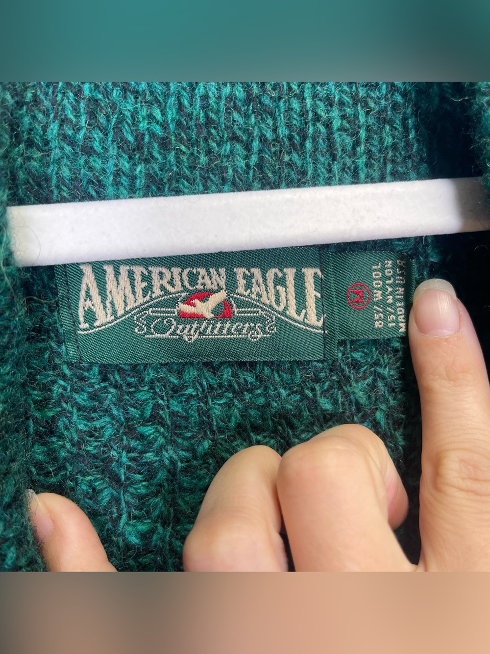 Vintage American Eagle Mens Medium Green Wool Knit Patch Elbow Grandpa Sweater - Picture 11 of 11